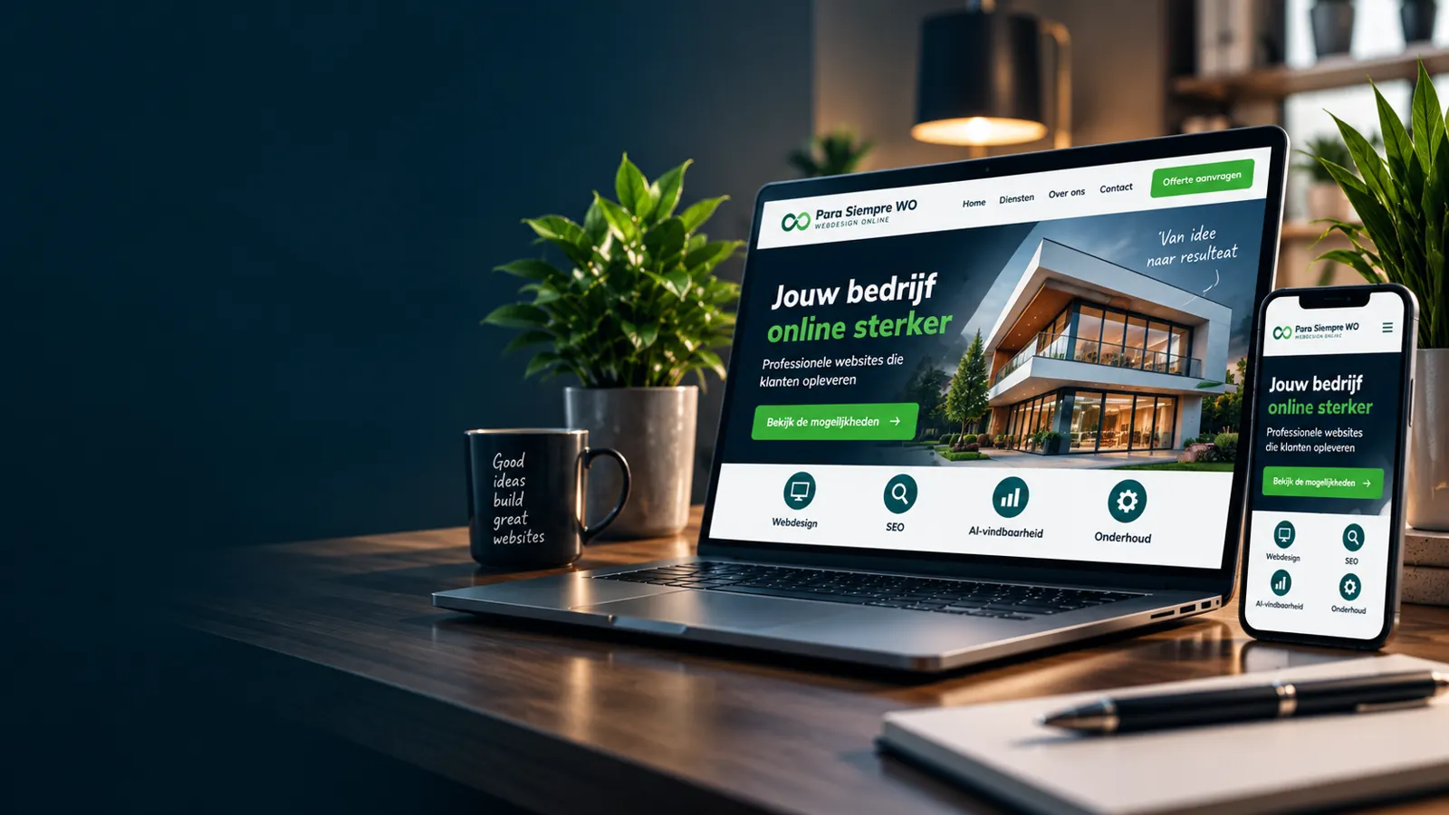 Laptop en telefoon als voorbeeld van responsive webdesign